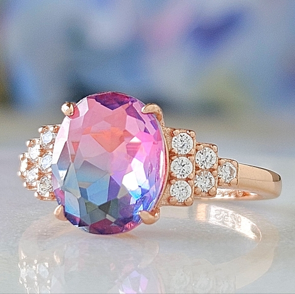 Rose Gold ring with Oval Pink Purple Tourmaline, 925 Sterling Silver - Picture 1 of 5